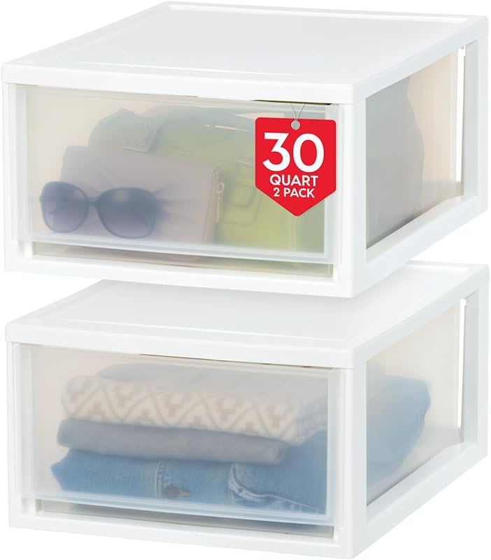 IRIS USA 30 Qt. Plastic Drawer Storage Organizer Stacking Drawers, 2-P