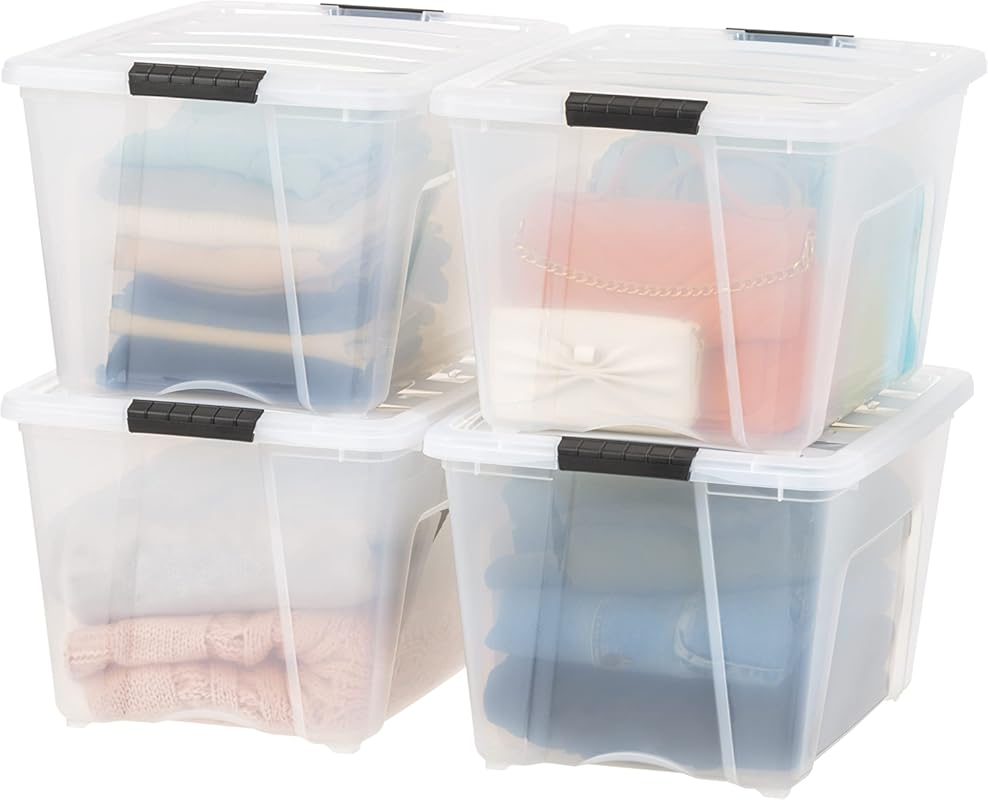 IRIS USA 4-Pack 54 Quart Clear Plastic Storage Boxes with Latching Lid