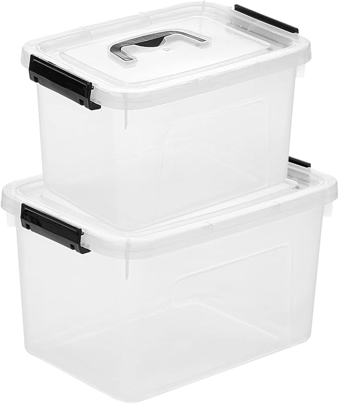 Clear Storage Latch Box/Bin, 2-Pack Plastic Organizing Container with 