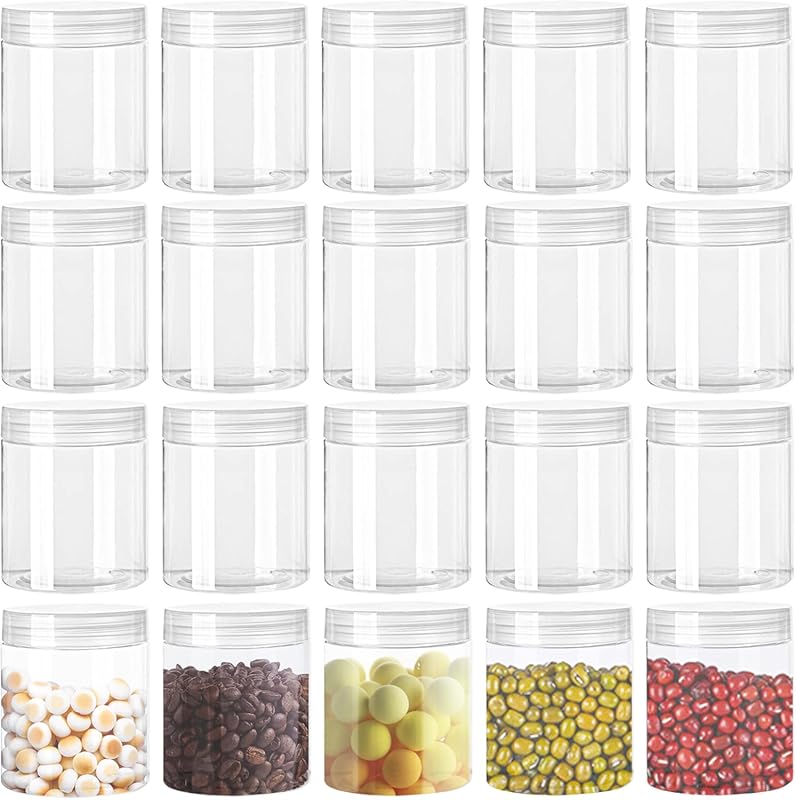 20 Pack 4 oz Wide-Mouth Clear Plastic Jars with Lids for Candy, Beads,