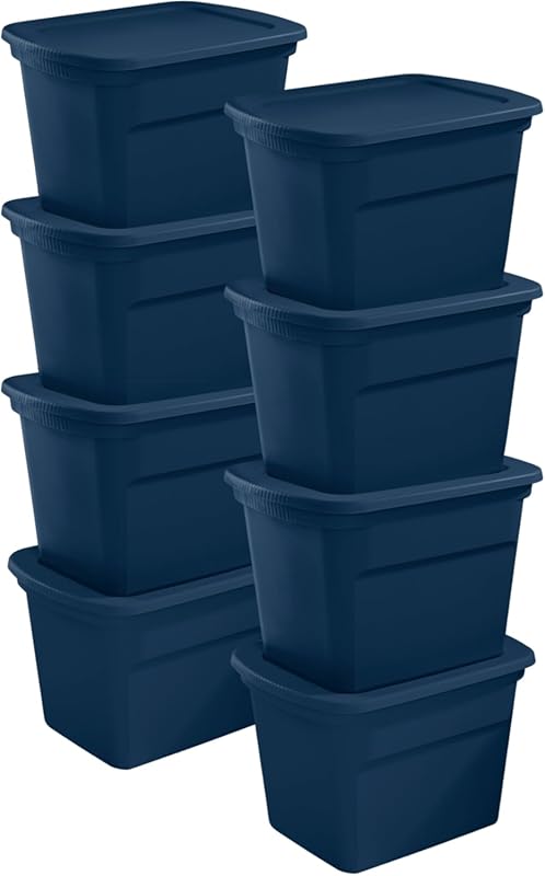 Sterilite 8-Pack Storage Tote, Plastic Container Bins with Lids, 18 Ga