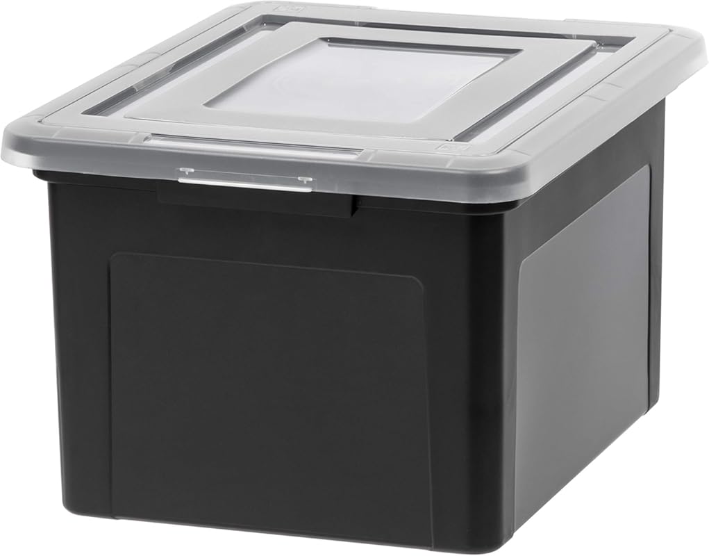 Black plastic file box for letter and legal documents, 35 QT, 1-pack, 