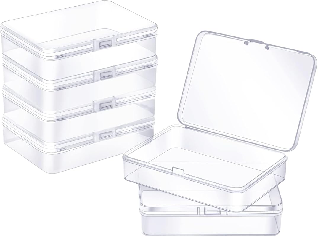 6 Clear Plastic Storage Boxes with Hinged Lids for Beads and Jewelry