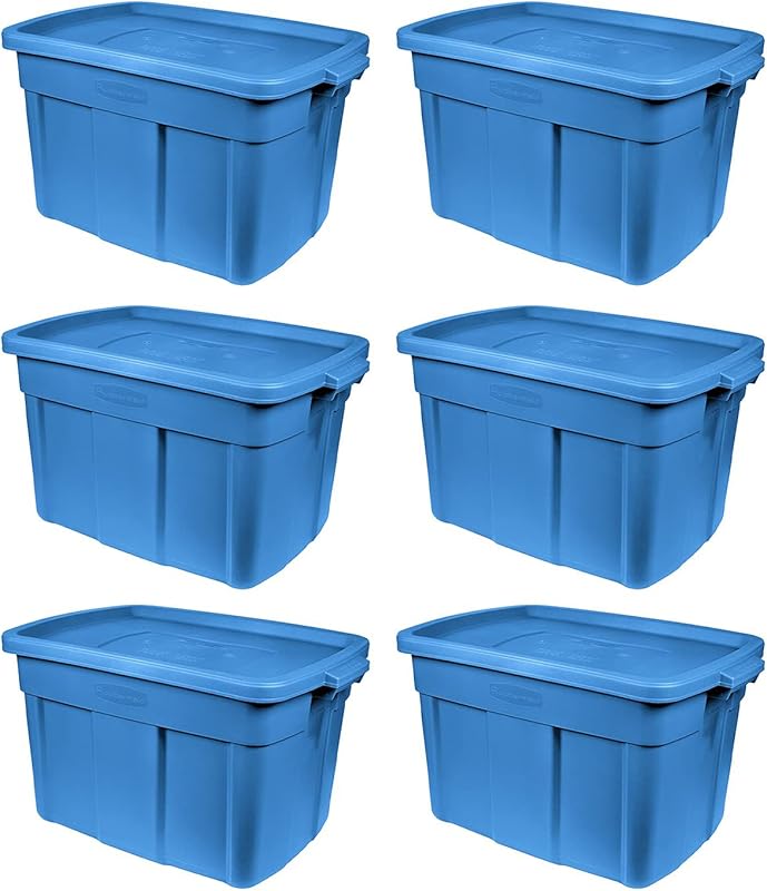 Rubbermaid Roughneck Tote 18 Gal, 6 Pack, Made in USA, Heritage Blue,