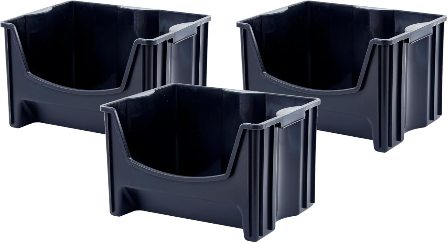 Mighty Tuff Jumbo Stackable Storage Bins, Pack of 3, Easy-Access Stora