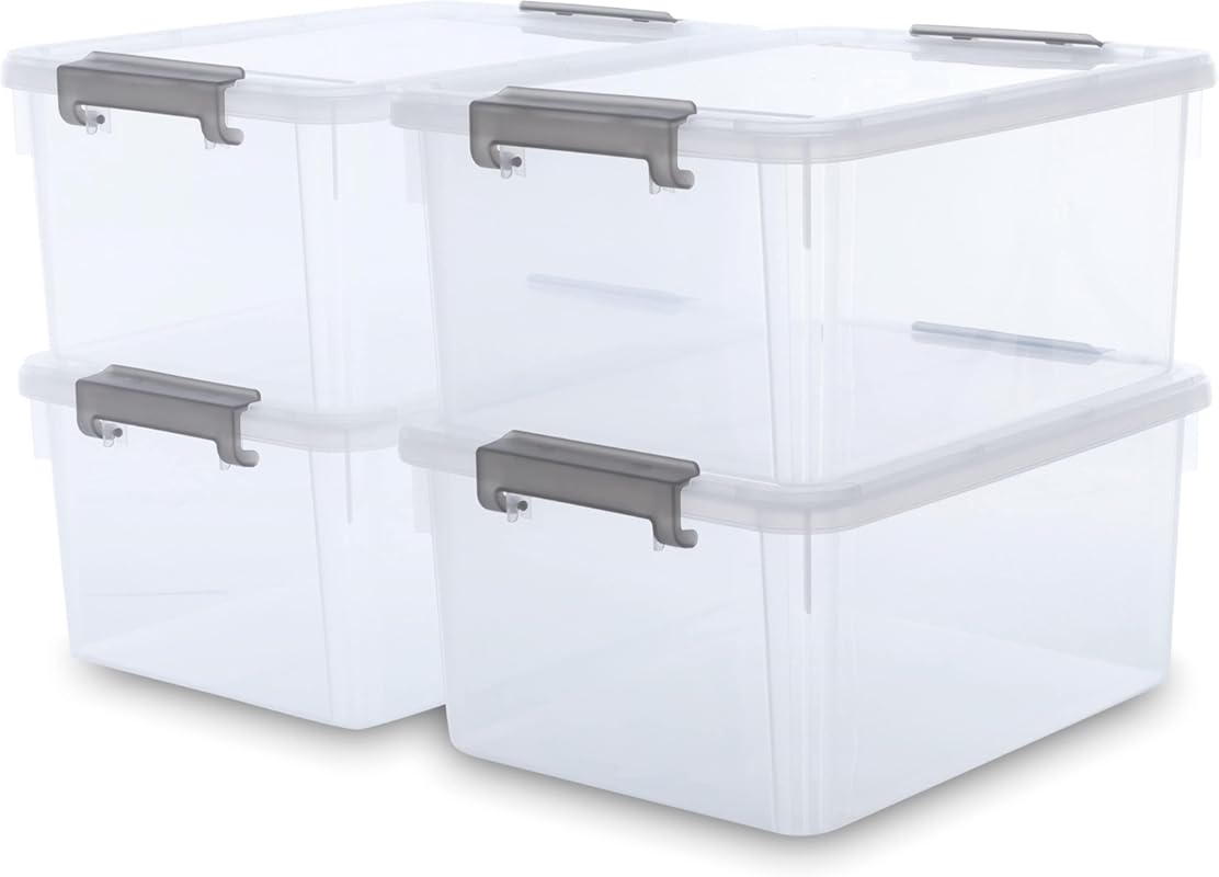 Citylife 17 QT Plastic Storage Bins with Latching Lids Stackable Stora