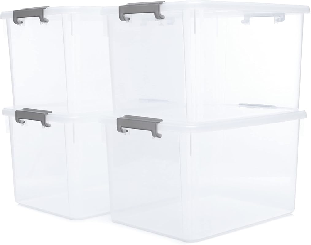 Stackable Clear Plastic Storage Bins with Latching Lids, 32 Quart, 4 P