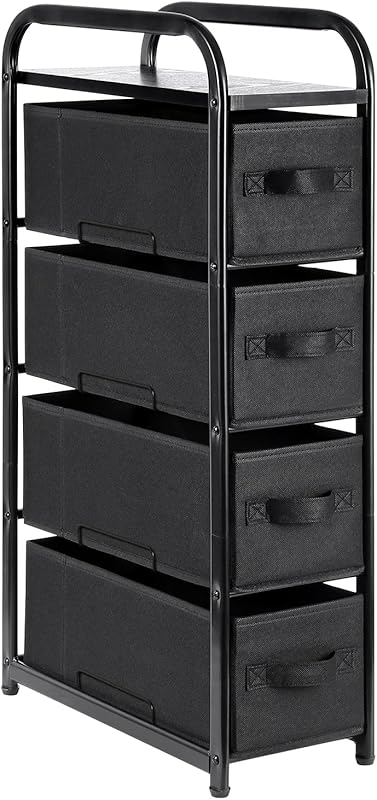 MAX Houser 4 Drawer Narrow Dresser Fabric Storage Tower Vertical Slim 
