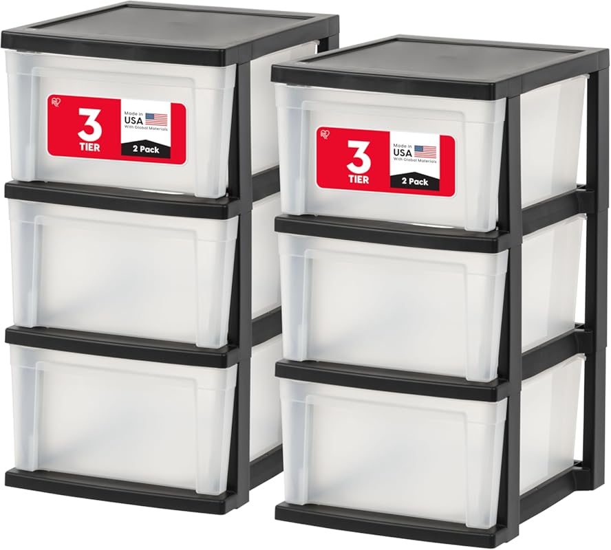 IRIS USA 3-Drawer Plastic Storage Organizer 2-Pack for Home and Classr