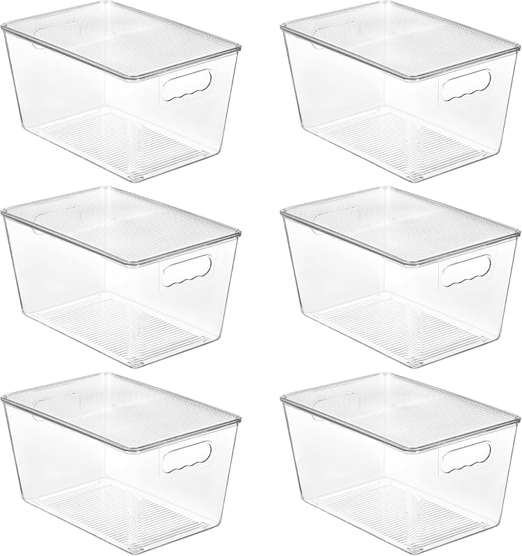 Stackable Clear Storage Bins with Lids for Pantry, Kitchen, and Closet