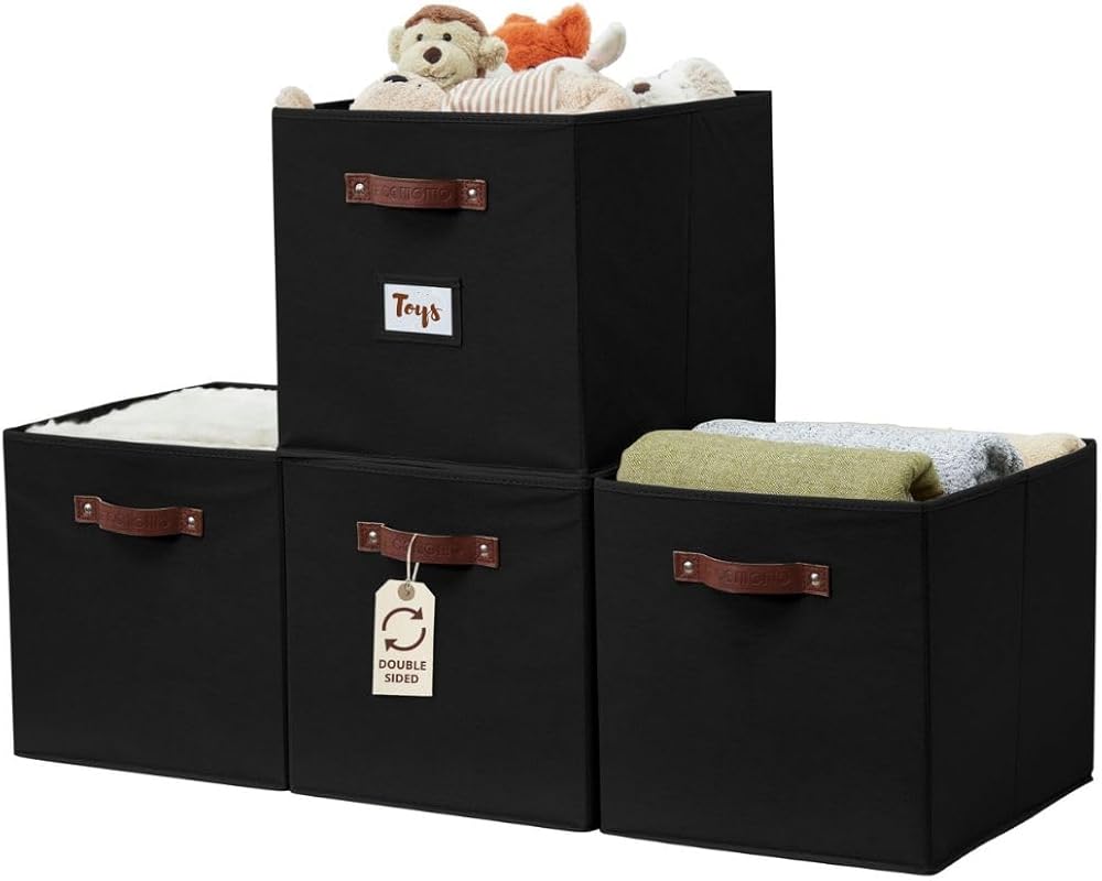 13 x 15 x 13 Labeled Storage Cube Bins for Kallax Shelves, Black, 4 Pa