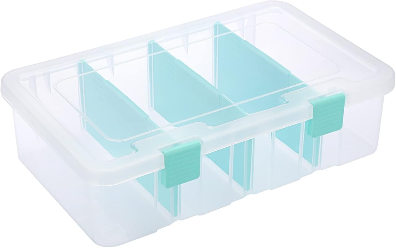 Clear Plastic Storage Box with 4 Adjustable Compartments for Art and S
