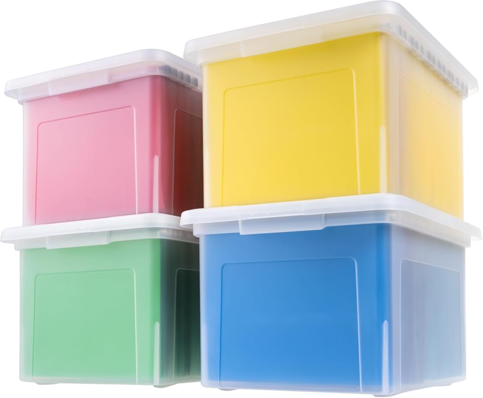 IRIS USA 35 Quart Clear Plastic File Storage Bin with Lid, 4-Pack