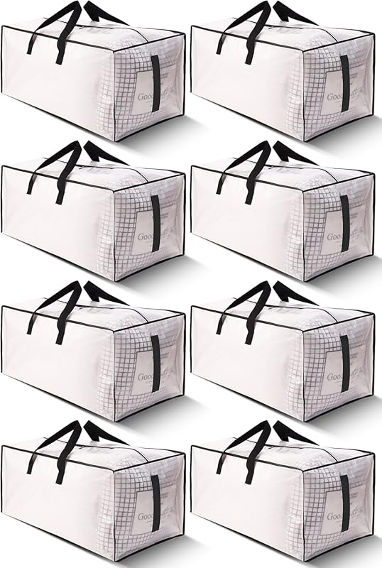 8 Pack Large Strong Moving Bags with Zippers & Carrying Handles - Wate