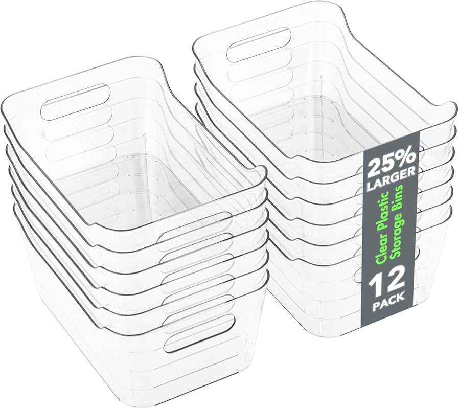 Tiawudi 12 Pack Plastic Storage Bins, Multi-Use Organizer Bins, Pantry