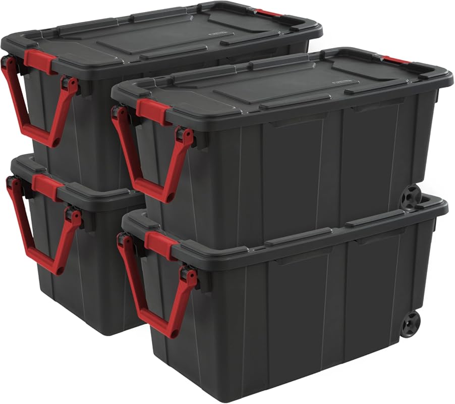 Sterilite 4-Pack Industrial Tote, Heavy-Duty Storage Bins w/Lids and W