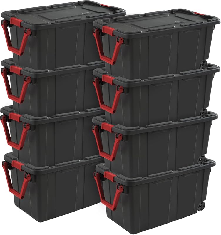 Sterilite 8-Pack Industrial Tote, Heavy-Duty Storage Bins w/Lids and W
