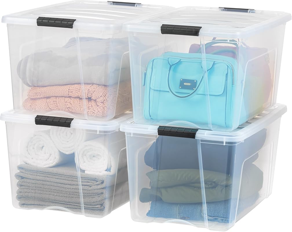 IRIS USA 72 QT Clear Plastic Storage Box with Lid and Latches – 4 Pack