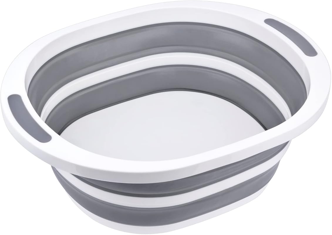 Foldable 7.5L Gray Plastic Dishpan with Cutting Board for Outdoor and 