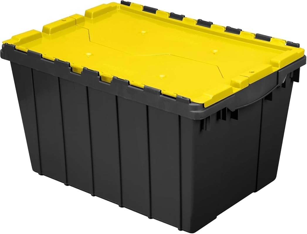 12 Gallon Black and Yellow Storage Container with Attached Lid, Nestin