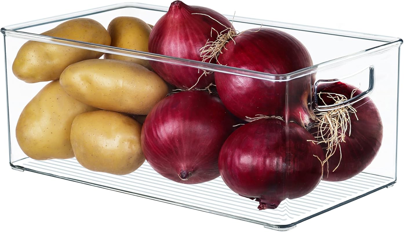 Hudgan 2 Pack Straight Sides Stackable Pantry Organizer Bins for Home 