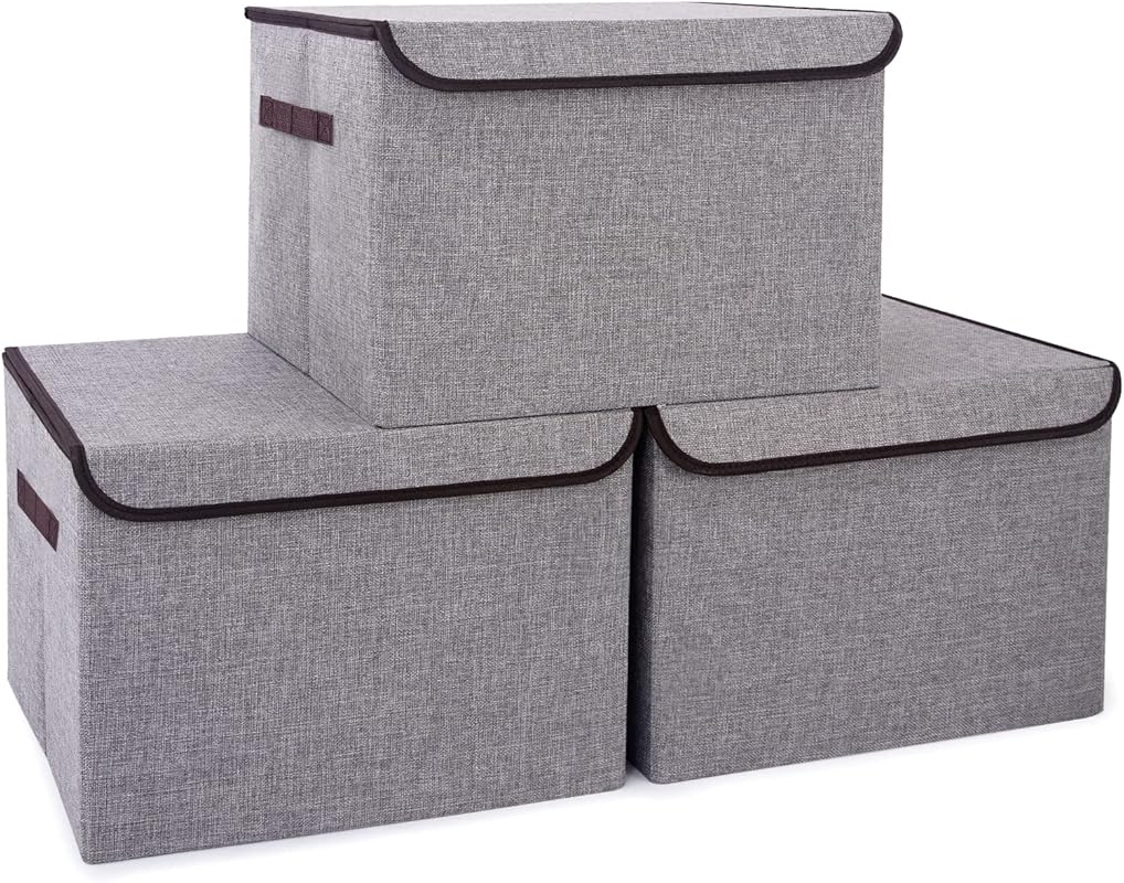 Large collapsible storage boxes with lids, 3-pack, foldable for home a