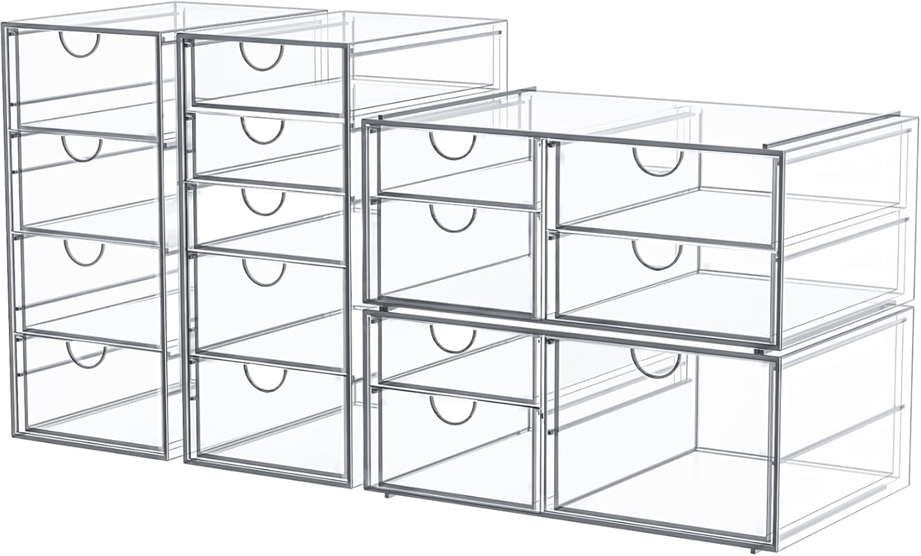 Makeup Organizer Storage with 16 Drawers, 4 Pcs Desktop Office Supplie