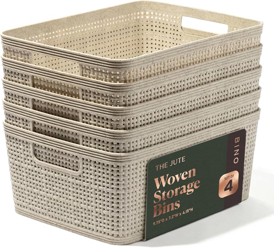Woven Plastic Jute-Look Storage Basket, Small 5-Pack for Home and Kitc