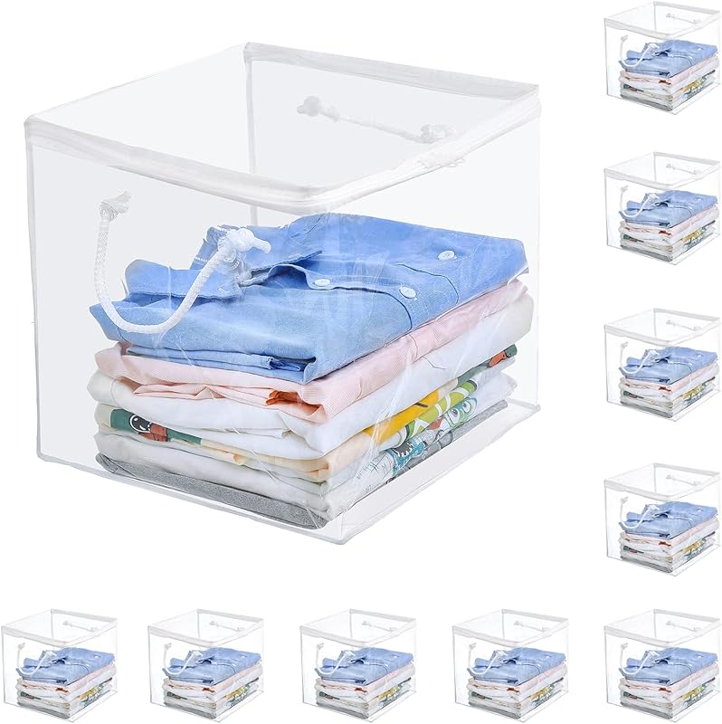 10-Pack Clear Zippered Storage Bags with Handles, Two-Way Zipper Folda