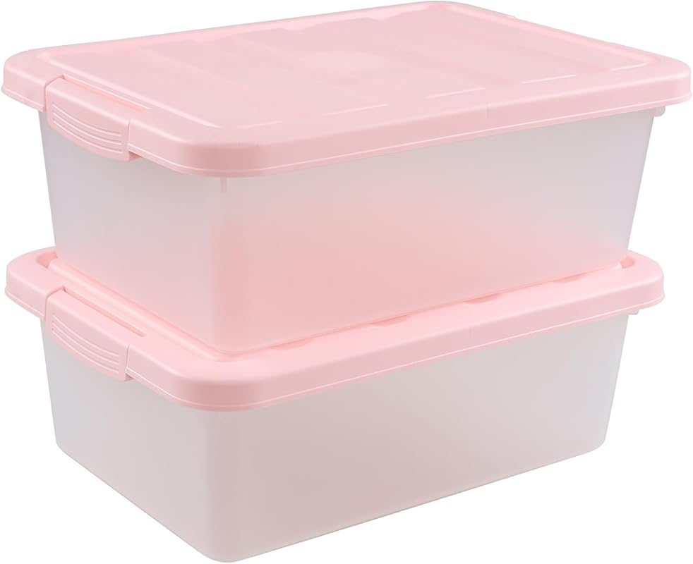 14 Quart Plastic Latching Storage Box, Plastic Underbed Storage Bin wi