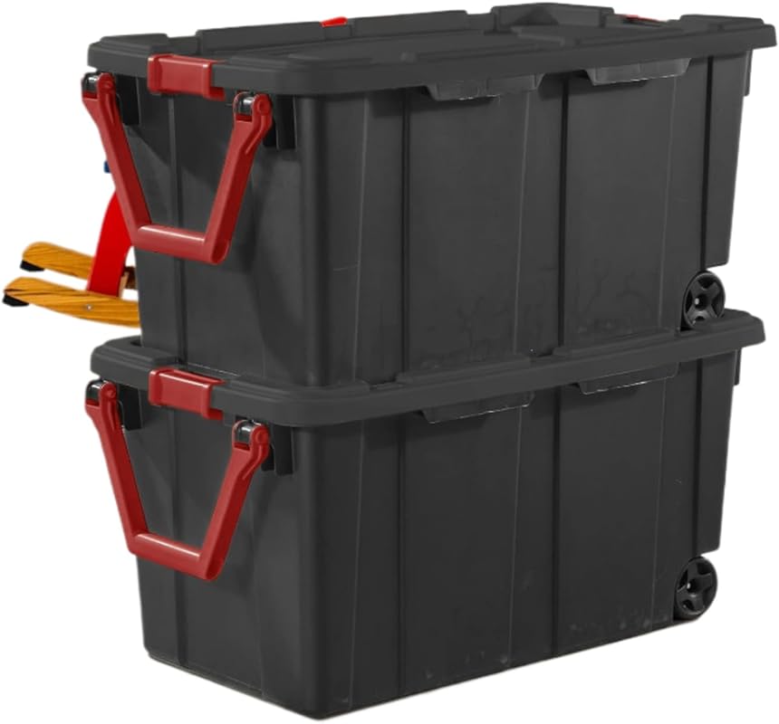 Set of 2 Black 40 Gallon Industrial Tote Plastic Bins with Wheels - Co