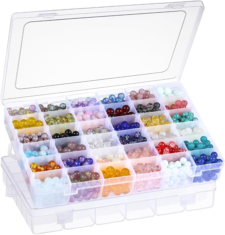 2 Pack 36 Grids Clear Plastic Organizer Box with Adjustable Dividers, 