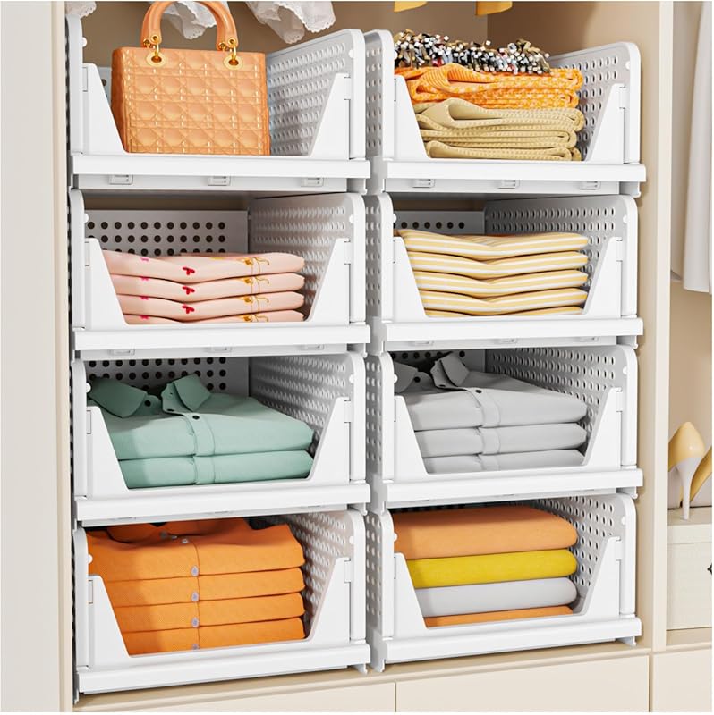 SNSLXH 5 Pack Stackable Closet Storage Basket, Multifunctional & Folda