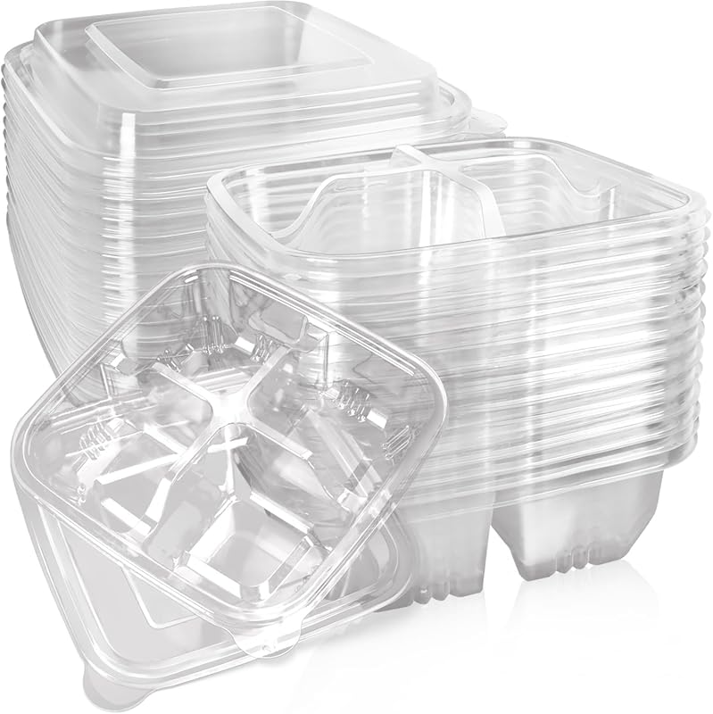 20 Pack Clear Bento Snack Food Containers, 4 Compartment Meal Prep Con