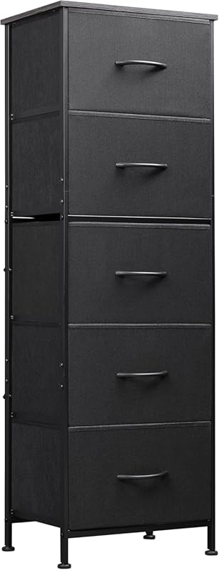 Tall 5-Drawer Fabric Storage Dresser with Wood Top and Steel Frame for