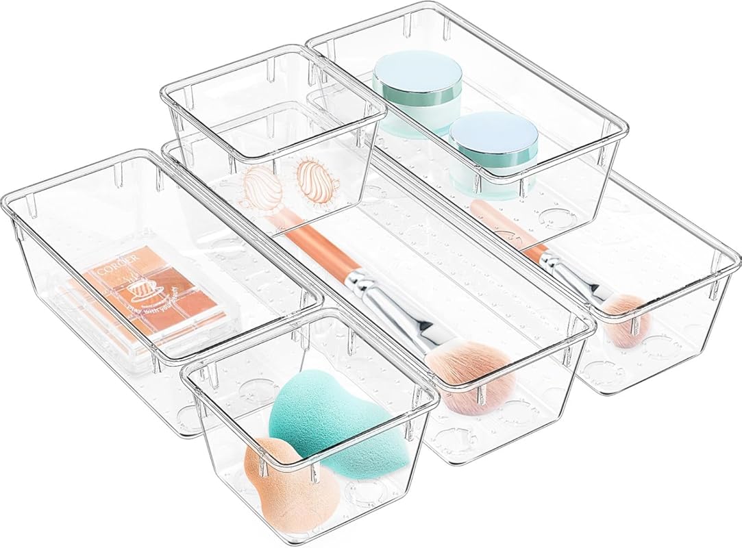 Clear Acrylic Drawer Organizer Set, 6-Pack Storage Trays for Makeup an