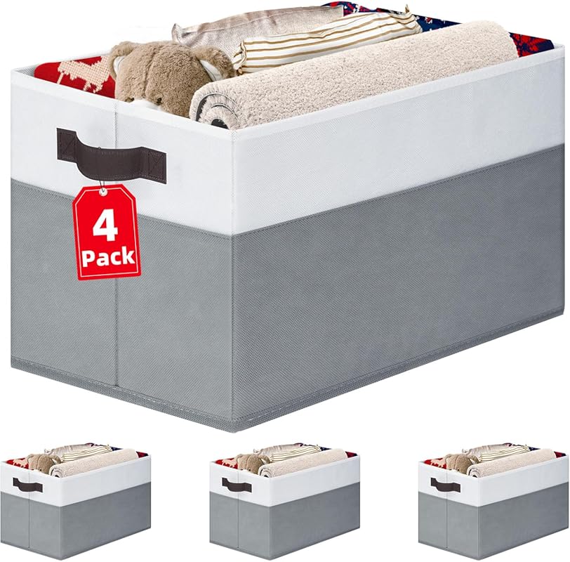 4 Pack Large Closet Storage Baskets Bins for Shelves | Fabric Closet O