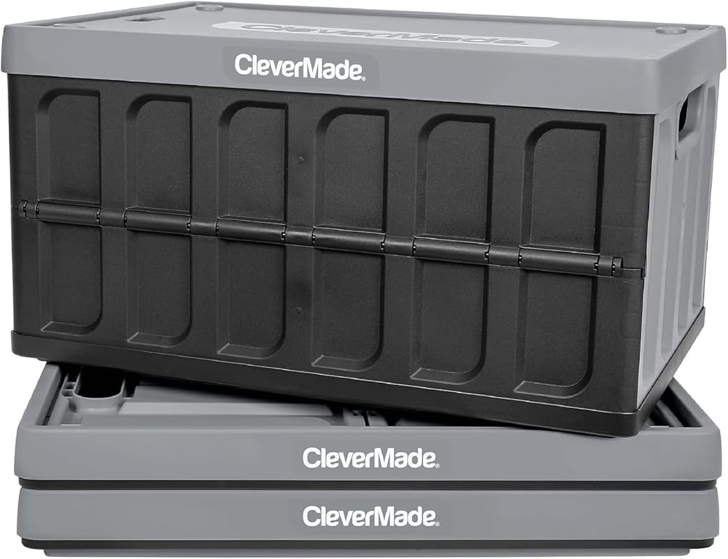 CleverMade Collapsible Storage Bins with Lids - Stone 3 Pack 46L - Pla