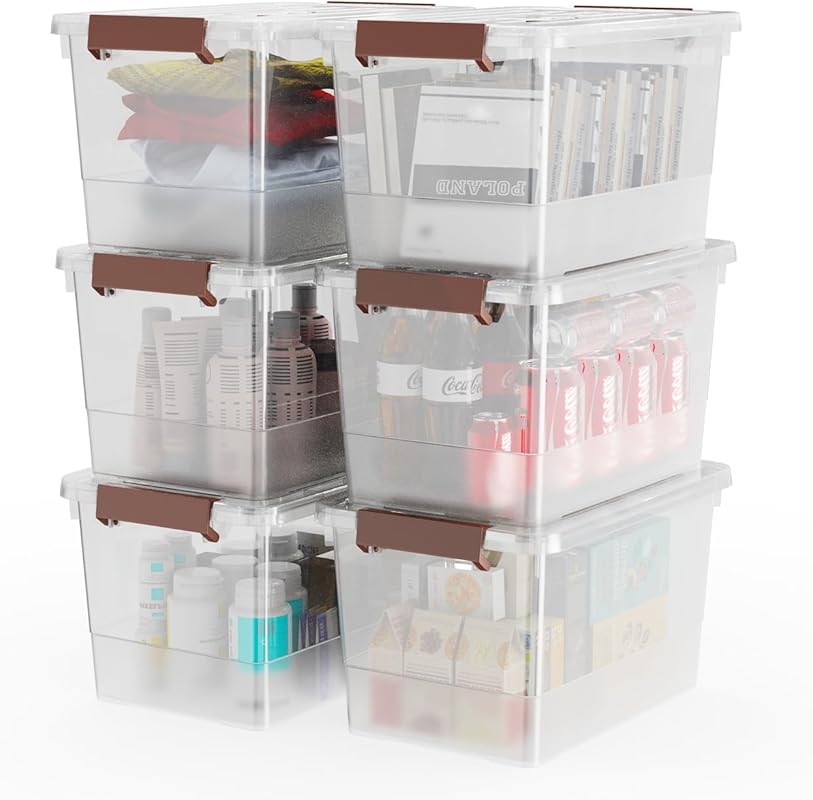 12 x 12 Clear Plastic Storage Bin with Lid and Handle, 6-Pack