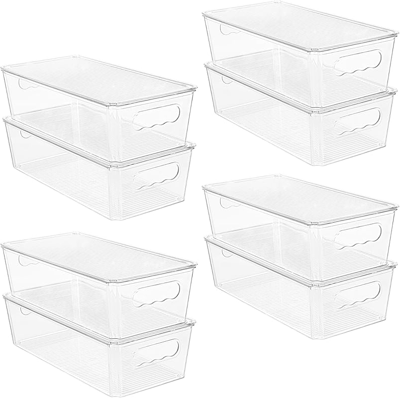 Vtopmart 8pcs Clear Organizers and Storage Bins with Lids, Stackable P