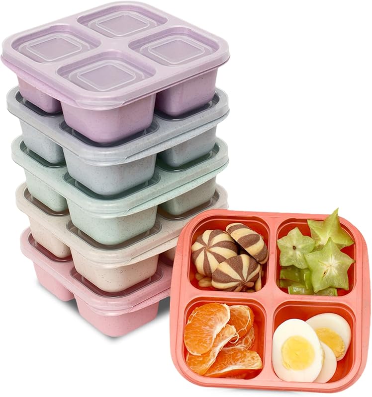 6 Pack Snack Containers, 4 Compartment Snack Box Containers Bento Box,