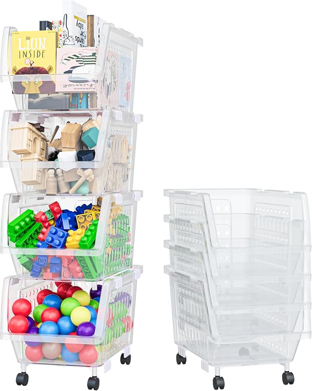 TidyFriend Stackable Storage Bins with Wheels for Closet Organizers an