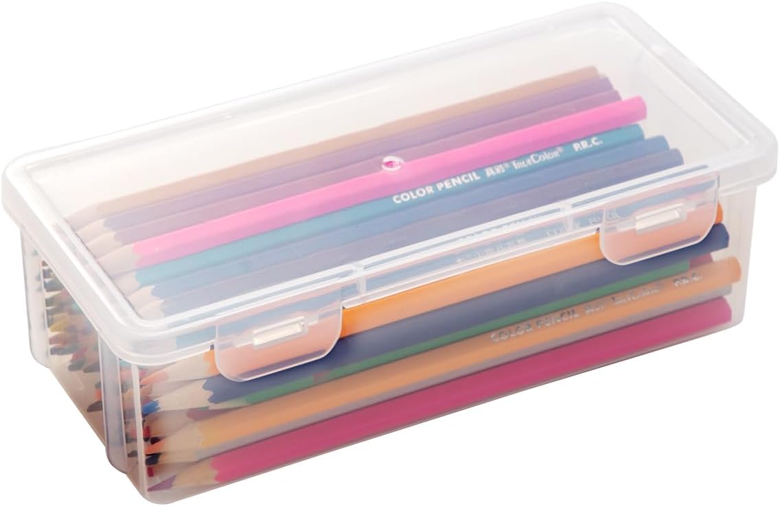 Clear Plastic Storage Box with Hinged Lid for Office and Craft Supplie