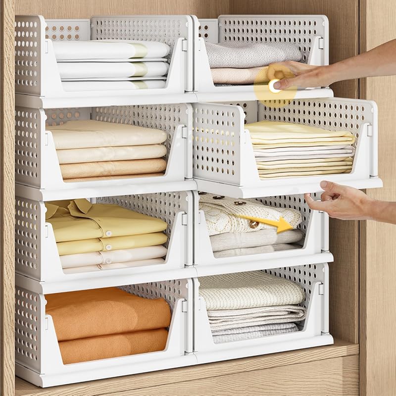 Pinkpum 5 Pack Stackable Plastic Storage Closet Organizers and Storage