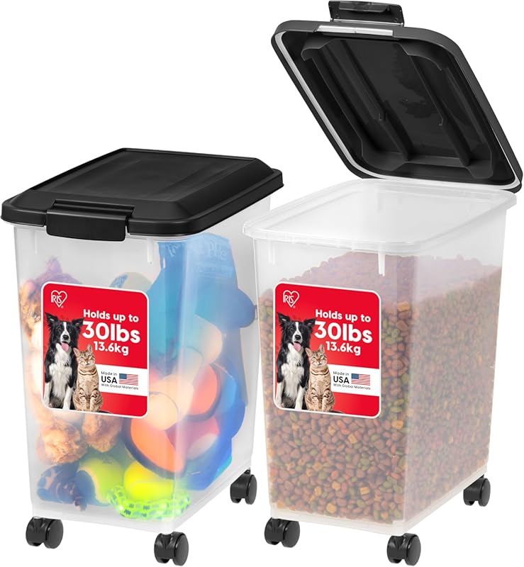 IRIS USA Dog Food Storage Container, 2 Pack, Up to 30 lbs Each, Airtig