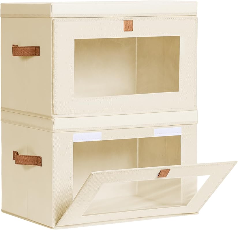 Large Collapsible Storage Bins with Lids and Window for Sweaters and B
