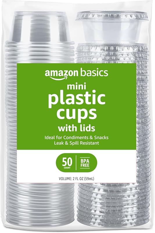 50 Count 2 oz Disposable Plastic To-Go Cups with Lids for Mini Portion