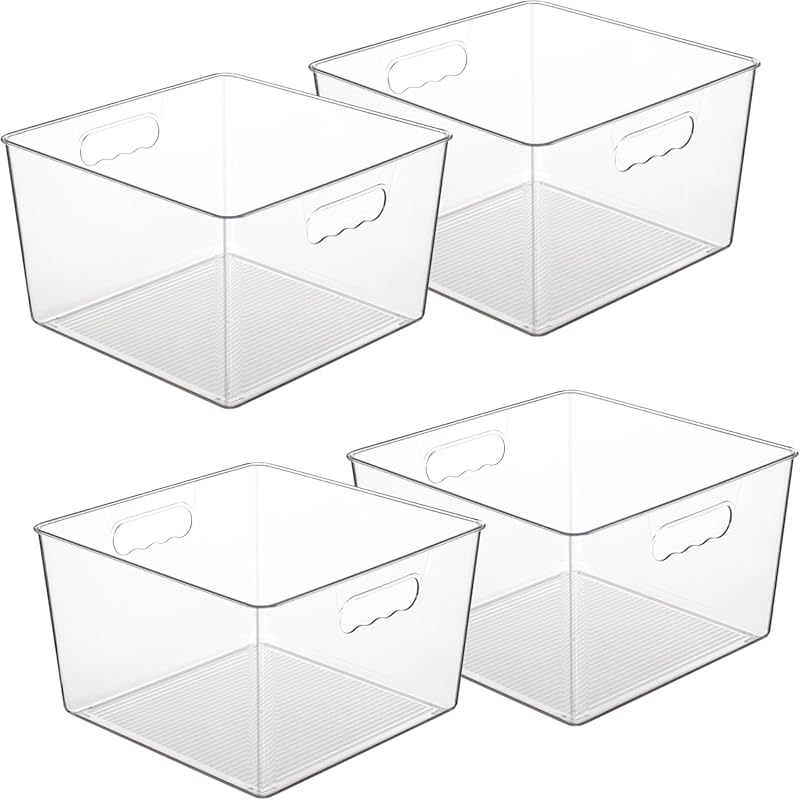 Vtopmart 4 Pack Extra Large Clear Plastic Storage Bins,11x11 Cube Acry