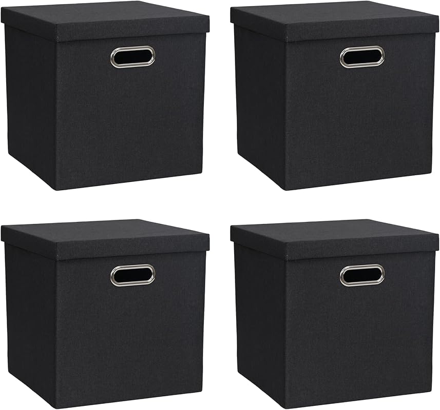 Storage Bins with Lids, Collapsible Linen Fabric Boxes Organizer Conta