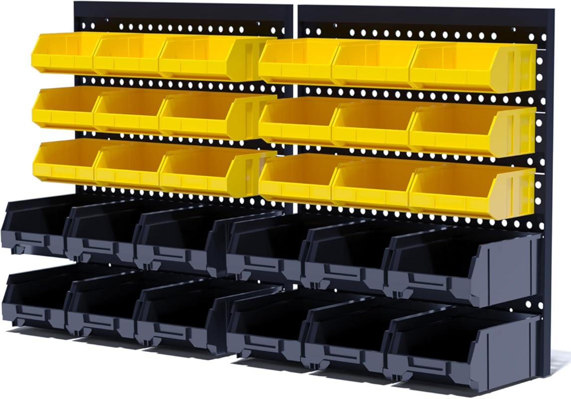 KJE 30PCS Wall Mounted Storage Bins, Plastic Tool Organizer for Garage